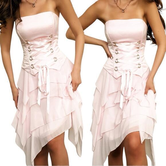 Jessica McClintock Dresses & Skirts - Jessica McClintock Vintage Womens Size 10 Baby Pink Corset Front Strapless Dress